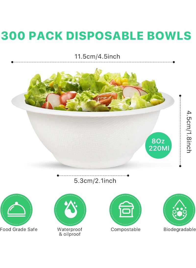 Bukela Disposable Paper Bowls, 8 oz, 100 Pack, Heavy Duty, Sugarcane Fiber, Eco-Friendly, Biodegradable, Microwave Safe, for Hot or Cold Food, Ice Cream, Fruits, Salad - Image 2